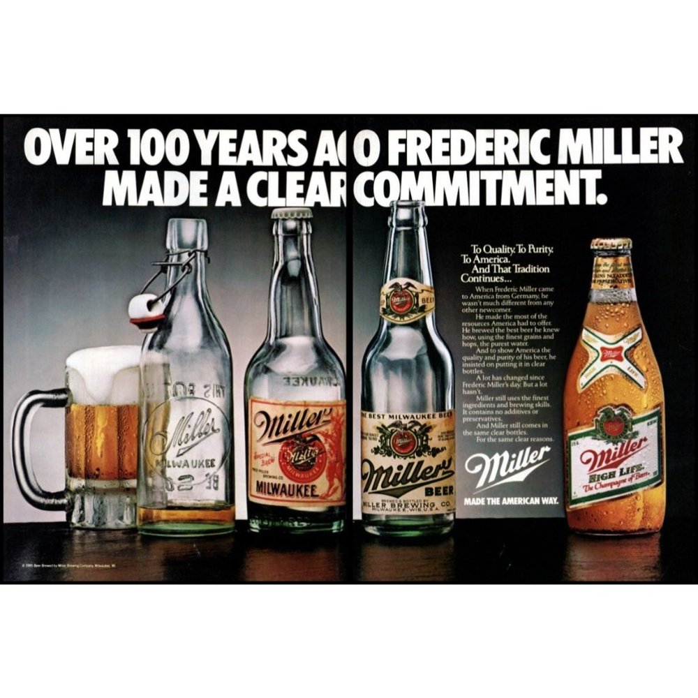 1985 Miller High Life Beer 2 Page Vintage Print Ad Antique Clear Bottle Wall Art